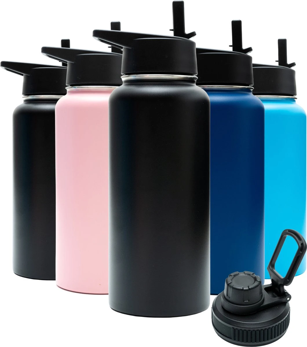 Thermosfles - Onyx Black - 1 Liter - Extra Dop Met Rietje & Drinktuit - Thermosflessen - Isoleerfles - BPA Vrij - Lekvrij - Thermoskan - Isoleerbeker - Thermosbeker 3 Thermosfles - Onyx Black - 1 Liter - Extra Dop Met Rietje & Drinktuit - Thermosflessen - Isoleerfles - BPA Vrij - Lekvrij - Thermoskan - Isoleerbeker - Thermosbeker