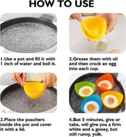 IGOODS 4 Pack Egg Poacher Cups - Perfect Gepocheerde Eieren - Egg Maker Niet-gepocheerde Eieren Cups BPA Gratis Siliconen Ei Poacher Cups Magnetron Ei Poacher- Ei Poacher Pan- Boiler Steamer- Magnetron Eieren -Beste Koffie Winkel 1107x1200
