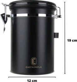 Castagnola Koffie Bewaarbus - Luchtdicht Met CO2 Uitlaat - Voor 600 Gram Koffiebonen - Koffieblik Matzwart Voorraadbussen - Voorraadbus - 1.8L -Beste Koffie Winkel 1123x1200