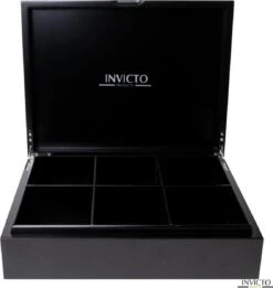 Invicto Products Theedoos 6 Vaks - Ruimte Voor 120 Theezakjes - Bamboe - Anti Slip En Anti Kras - Zwart -Beste Koffie Winkel 1136x1200