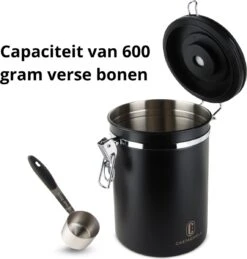 Castagnola Koffie Bewaarbus - Luchtdicht Met CO2 Uitlaat - Voor 600 Gram Koffiebonen - Koffieblik Matzwart Voorraadbussen - Voorraadbus - 1.8L -Beste Koffie Winkel 1145x1200