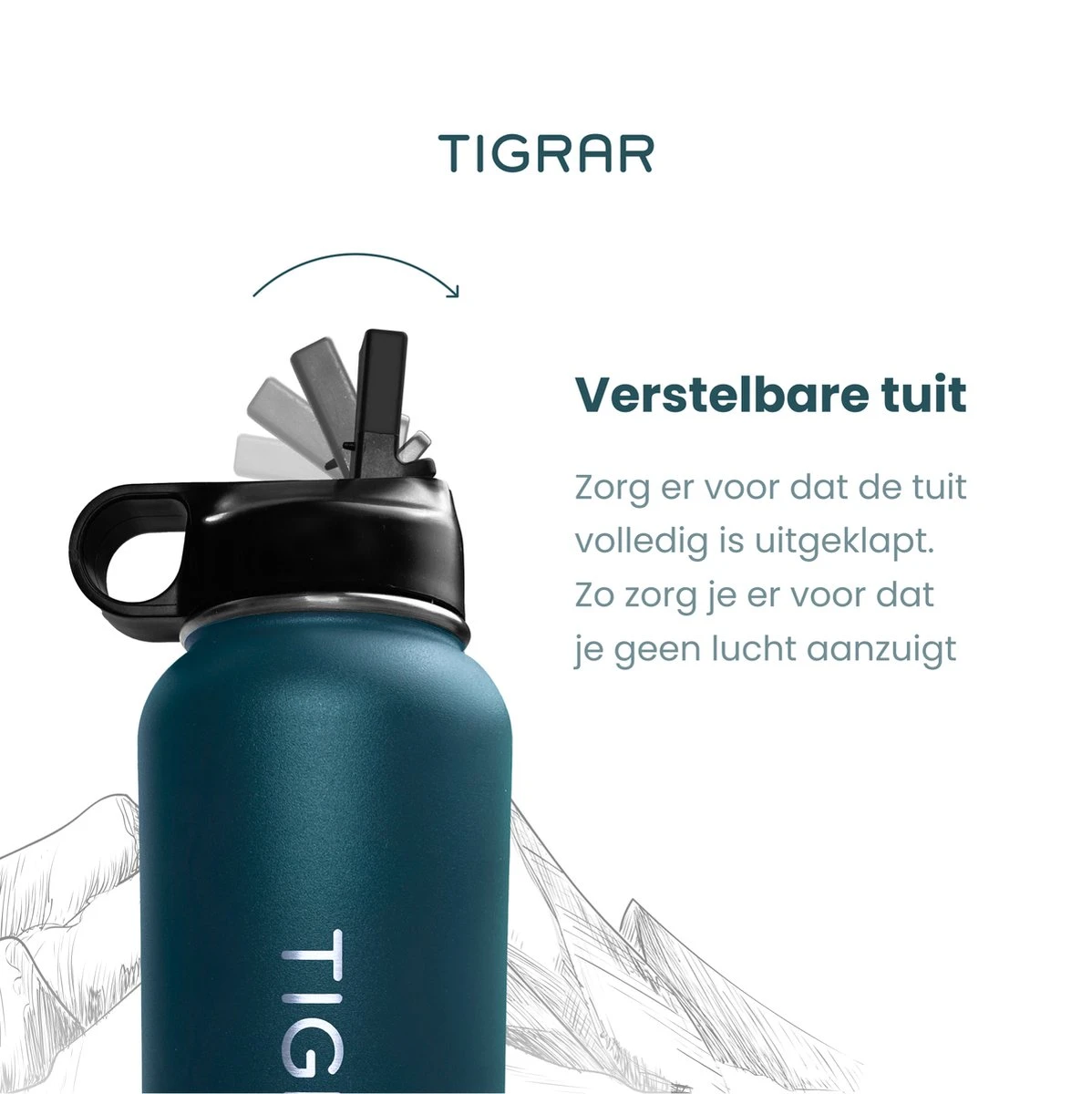 Tigrar - Waterfles - Drinkfles - Thermosfles 1 Liter Dubbelwandig - RVS - (Staal) Blauw - Incl. Extra Dop 3 Rietjes En Reiniger 5 Tigrar - Waterfles - Drinkfles - Thermosfles 1 Liter Dubbelwandig - RVS - (Staal) Blauw - Incl. Extra Dop 3 Rietjes En Reiniger - Afbeelding 3