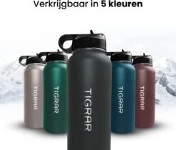 Tigrar - Drinkfles - Waterfles - Thermosfles 1 Liter - RVS - (Grafiet) Zwart - Incl. Extra Dop 3 Rietjes En Reiniger -Beste Koffie Winkel 1200x1021 2