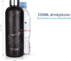 TIGR The Combo - Voordeelset Minimalist Thermosfles En Cup Warmhoudbeker - 500ml - Zwart Marmer -Beste Koffie Winkel 1200x1031