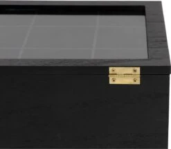 Merkloos Theekist - Zwart - Hout 9-Vaks - Glazen Deksel - Theedoos -Beste Koffie Winkel 1200x1045