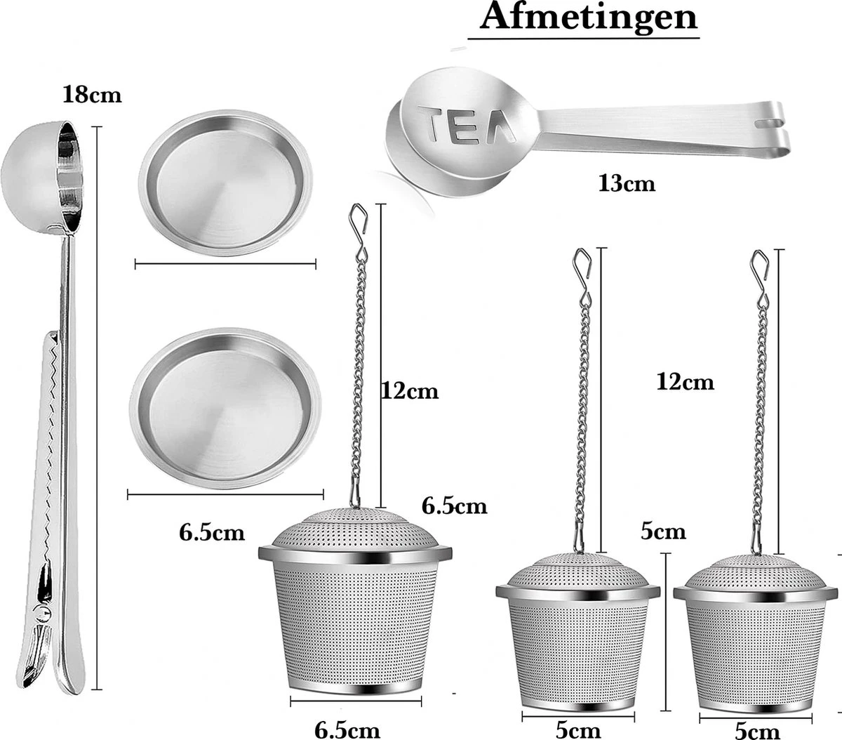 TeaLux 5-Delig RVS Theefilters Set Met Maatlepel En Lekbakjes En Knijper - Theezeef Voor Losse Thee En Kruiden - Tea InfuserStrainer Giftset - Verse Thee FilterZeef Cadeau Pakket - Kruidenbuiltje Ei Met Onderzetters - Geschenkset 4 TeaLux 5-Delig RVS Theefilters Set Met Maatlepel En Lekbakjes En Knijper - Theezeef Voor Losse Thee En Kruiden - Tea InfuserStrainer Giftset - Verse Thee FilterZeef Cadeau Pakket - Kruidenbuiltje Ei Met Onderzetters - Geschenkset - Afbeelding 2