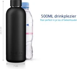 TIGR Minimalist - Drinkfles - Thermosfles - RVS - 500ml - Zwart - Black Edition -Beste Koffie Winkel 1200x1069
