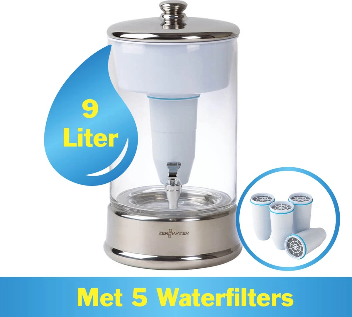 ZeroWater 9 Liter Waterfilter Kan - COMBI DEAL Met 5 Waterfilters 3 ZeroWater 9 Liter Waterfilter Kan - COMBI DEAL Met 5 Waterfilters