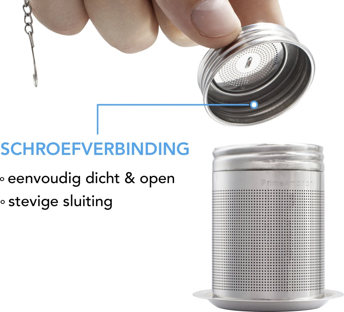 PrimeAmbition - 2 Stuks Theezeef En Theetip Voor Losse Thee - Extra Fijne Filter - Thee Ei Set Met Schoteltje Voor Theezakjes 5 PrimeAmbition - 2 Stuks Theezeef En Theetip Voor Losse Thee - Extra Fijne Filter - Thee Ei Set Met Schoteltje Voor Theezakjes - Afbeelding 3