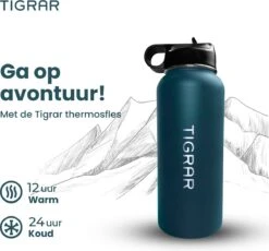 Tigrar - Waterfles - Drinkfles - Thermosfles 1 Liter Dubbelwandig - RVS - (Staal) Blauw - Incl. Extra Dop 3 Rietjes En Reiniger 18 Tigrar - Waterfles - Drinkfles - Thermosfles 1 Liter Dubbelwandig - RVS - (Staal) Blauw - Incl. Extra Dop 3 Rietjes En Reiniger -Beste Koffie Winkel 1200x1117