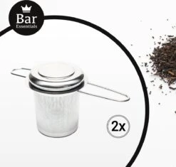 Bar Essentials® Theezeef Met Inklapbare Handgreepjes én Lekplaatje (set Van 2) - Fijnmazig Theefilter Voor Losse Thee - Theezeefjes Voor Losse Thee RVS - Theefilter Voor Losse Thee - Theezeef - Theefilter RVS