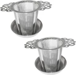 Merkloos ARELO Theezeef Met Uitlekschaaltje - RVS - 2 Stuks