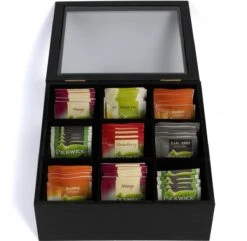 CasaLupo Theedoos Zwart 9-vaks - Met Fluweel - 23 X 23 Cm 10 CasaLupo Theedoos Zwart 9-vaks - Met Fluweel - 23 X 23 Cm -Beste Koffie Winkel 1200x1172