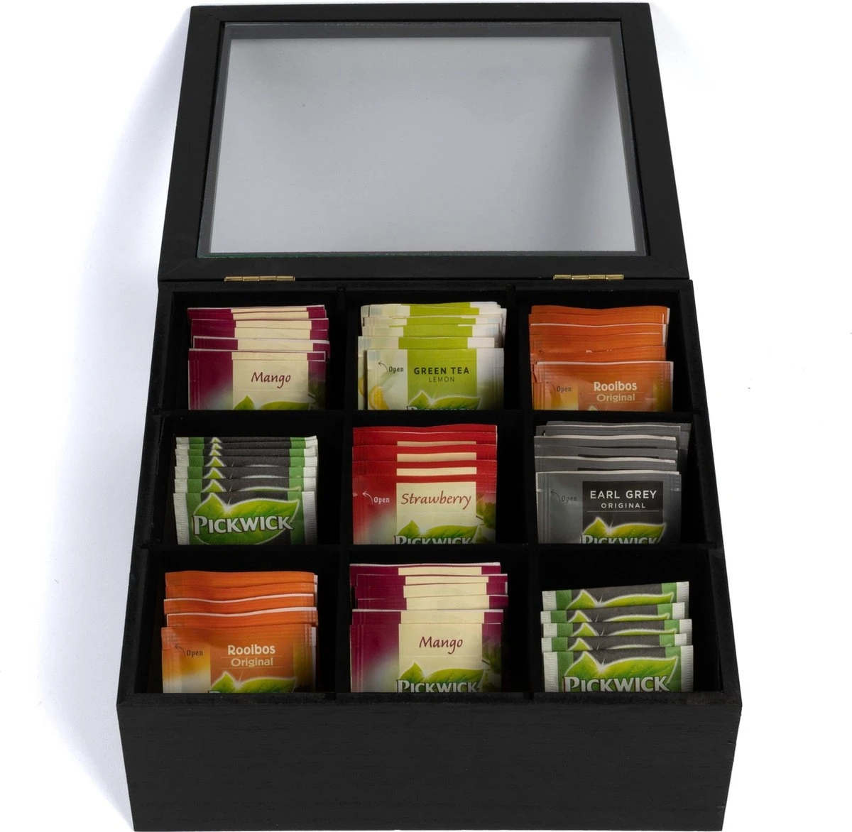 CasaLupo Theedoos Zwart 9-vaks - Met Fluweel - 23 X 23 Cm 5 CasaLupo Theedoos Zwart 9-vaks - Met Fluweel - 23 X 23 Cm - Afbeelding 3