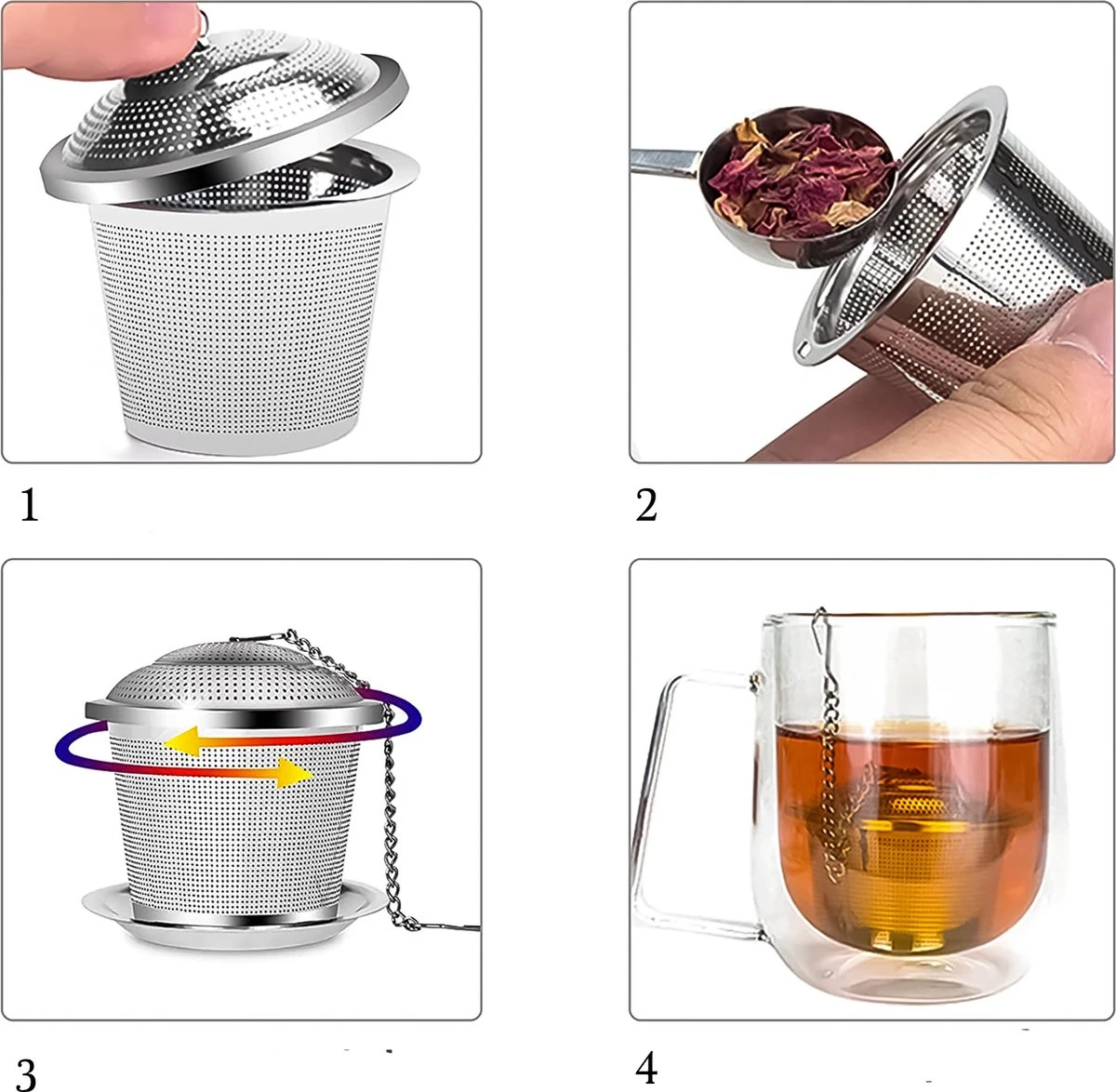 TeaLux 5-Delig RVS Theefilters Set Met Maatlepel En Lekbakjes En Knijper - Theezeef Voor Losse Thee En Kruiden - Tea InfuserStrainer Giftset - Verse Thee FilterZeef Cadeau Pakket - Kruidenbuiltje Ei Met Onderzetters - Geschenkset 8 TeaLux 5-Delig RVS Theefilters Set Met Maatlepel En Lekbakjes En Knijper - Theezeef Voor Losse Thee En Kruiden - Tea InfuserStrainer Giftset - Verse Thee FilterZeef Cadeau Pakket - Kruidenbuiltje Ei Met Onderzetters - Geschenkset - Afbeelding 6