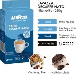 Lavazza Caffe Decaffeinato Filterkoffie - 250 Gram X8 11 Lavazza Caffe Decaffeinato Filterkoffie - 250 Gram X8 -Beste Koffie Winkel 1200x1177 1