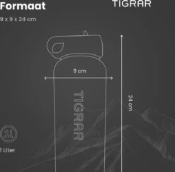 Tigrar - Drinkfles - Waterfles - Thermosfles 1 Liter - RVS - (Grafiet) Zwart - Incl. Extra Dop 3 Rietjes En Reiniger -Beste Koffie Winkel 1200x1184