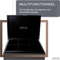 Invicto Products Theedoos 6 Vaks - Ruimte Voor 120 Theezakjes - Bamboe - Anti Slip En Anti Kras - Zwart -Beste Koffie Winkel 1200x1188