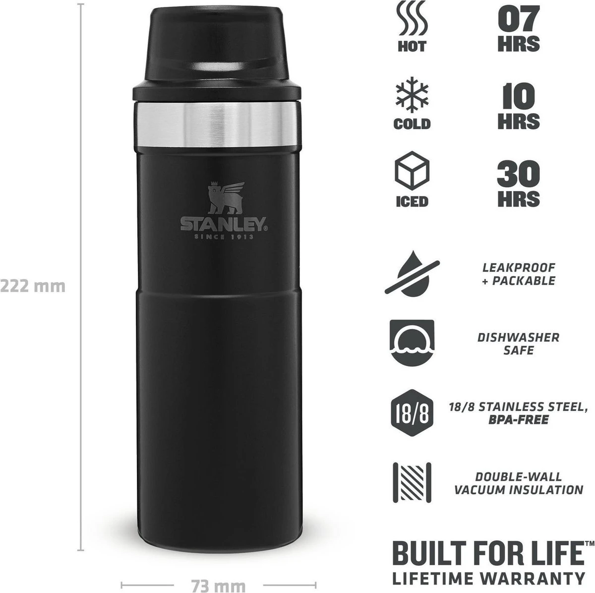 Stanley Trigger-Action Travel Mug 0.47L - Thermosfles - Matt Black 8 Stanley Trigger-Action Travel Mug 0.47L - Thermosfles - Matt Black - Afbeelding 6