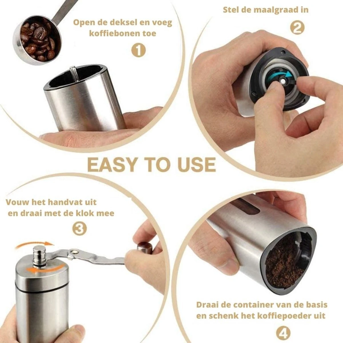 Comes In Handy - Koffiemolen Handmatig - Keramische Kern - Roestvrijstaal - Instelbare Maalgraad 10 Comes In Handy - Koffiemolen Handmatig - Keramische Kern - Roestvrijstaal - Instelbare Maalgraad - Afbeelding 8