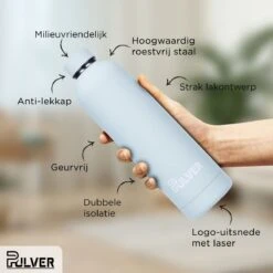 Pulver - RVS Thermosfles / Drinkfles – BPA Vrij – 750 Ml - Waterfles Met Draaidop – Drinkfles – Dubbele Isolatie - Rubberen Coating- Licht Groen -Beste Koffie Winkel 1200x1200 241