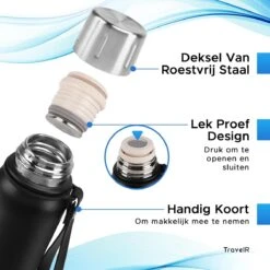 TravelR Thermosfles - Thermoskan - Drinkfles - Isoleerfles - BPA Vrij - Roestvrij Staal - 750 ML - Mat Zwart -Beste Koffie Winkel 1200x1200 353