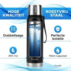 TravelR Thermosfles - Thermoskan - Drinkfles - Isoleerfles - BPA Vrij - Roestvrij Staal - 750 ML - Mat Zwart -Beste Koffie Winkel 1200x1200 354