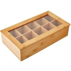 Merkloos FSC® Bamboe Theedoos Met 10 Vakken - Theekist Bamboe Hout - Met Deksel En Venster - Thee Doos - Thea Box - Afm. 36 X 20 X 9 Cm -Beste Koffie Winkel 1200x1200 46