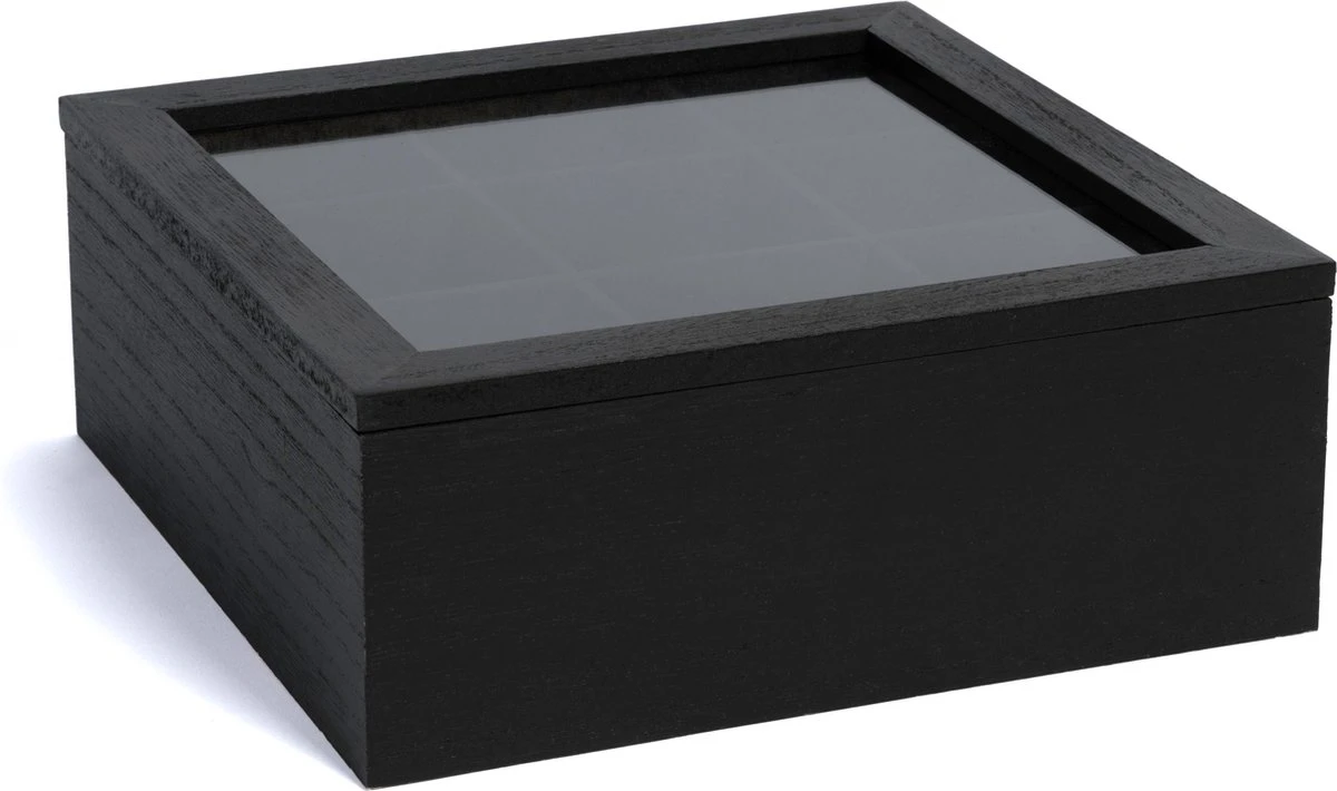Theedoos Zwart 9-vaks - Met Fluweel - 23 X 23 Cm 8 Theedoos Zwart 9-vaks - Met Fluweel - 23 X 23 Cm - Afbeelding 6