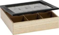 Merkloos Theekist - Bruin - Hout 9-Vaks - Glazen Deksel - Theedoos - Tea Break -Beste Koffie Winkel 1200x724