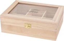 Merkloos Houten Theedoos 6-vaks 21 Cm - Theedozen/theekisten Van Hout 21 Cm