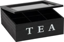 Merkloos Theekist - Zwart - Hout 9-Vaks - Glazen Deksel - Theedoos -Beste Koffie Winkel 1200x794