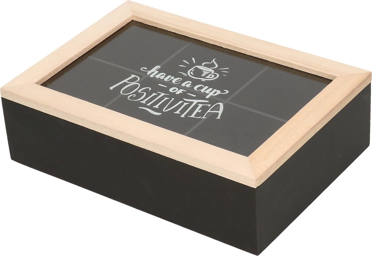 Excellent Houseware Houten Theedoos/theekist Met 6 Vakken - 24 X 16 X 7 Cm - Bruin / Zwart - Theedozen 3 Excellent Houseware Houten Theedoos/theekist Met 6 Vakken - 24 X 16 X 7 Cm - Bruin / Zwart - Theedozen
