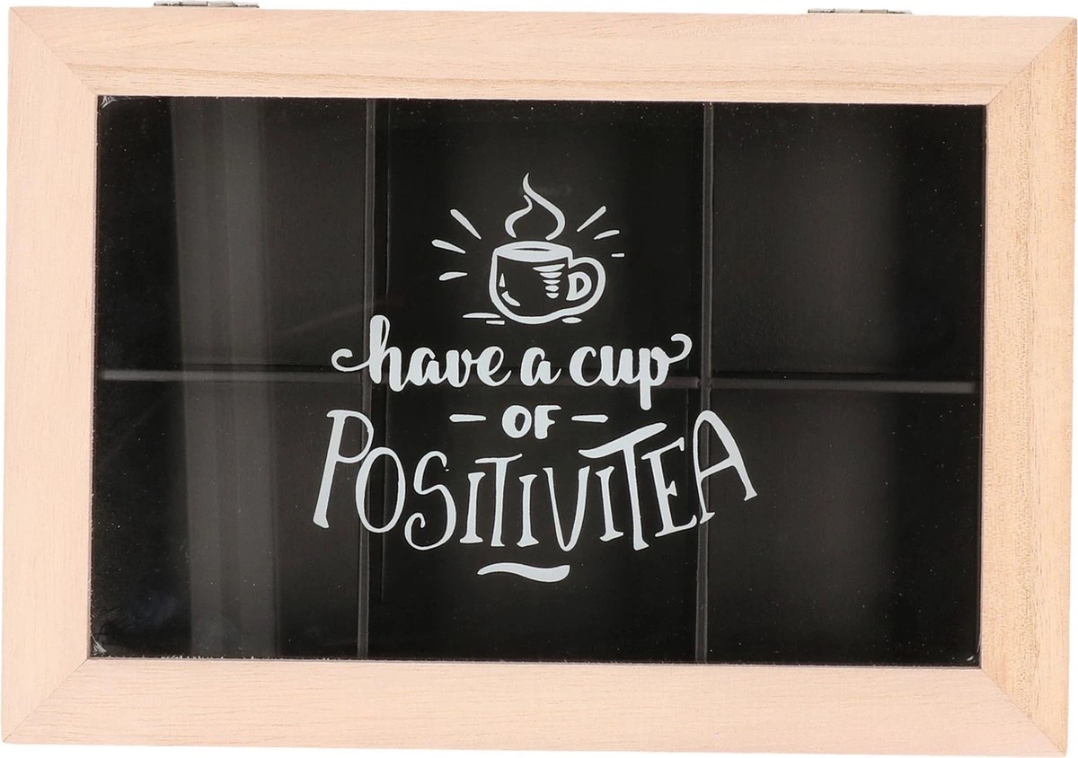 Excellent Houseware Houten Theedoos/theekist Met 6 Vakken - 24 X 16 X 7 Cm - Bruin / Zwart - Theedozen 4 Excellent Houseware Houten Theedoos/theekist Met 6 Vakken - 24 X 16 X 7 Cm - Bruin / Zwart - Theedozen - Afbeelding 2