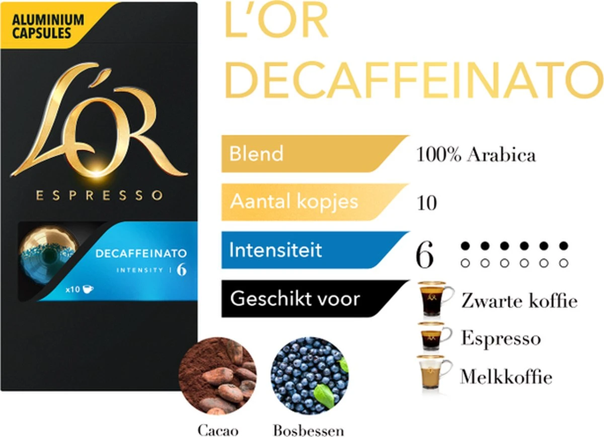 L'OR Espresso Decaffeinato Koffiecups - Intensiteit 6/12 - 10 X 10 Capsules 8 L'OR Espresso Decaffeinato Koffiecups - Intensiteit 6/12 - 10 X 10 Capsules - Afbeelding 6