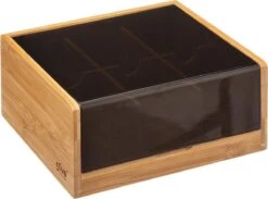 Theedoos/theekist Bruin/zwart 6-vaks 22 X 21 Cm Van Bamboe Hout - Theezakjes Doos/kist -Beste Koffie Winkel 1200x890