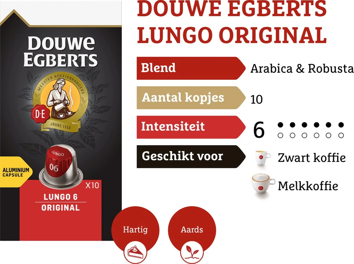 Douwe Egberts Lungo Original Koffiecups - Intensiteit 6/12 - 10 X 10 Capsules 6 Douwe Egberts Lungo Original Koffiecups - Intensiteit 6/12 - 10 X 10 Capsules - Afbeelding 4