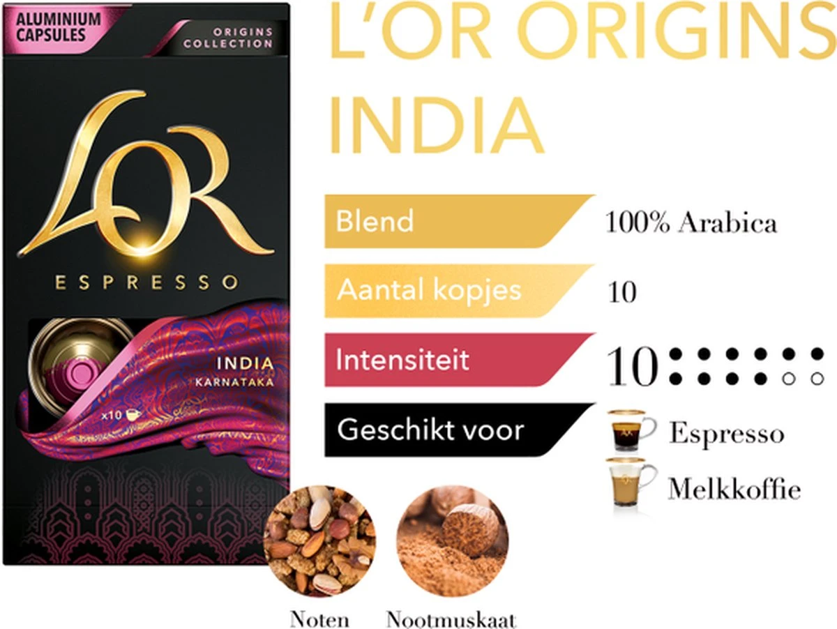 L'OR Espresso Origins India (10) - 10 X 10 Koffiecups 6 L'OR Espresso Origins India (10) - 10 X 10 Koffiecups - Afbeelding 4