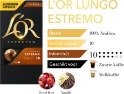 L'OR Lungo Estremo Koffiecups - Intensiteit 10/12 - 10 X 10 Capsules -Beste Koffie Winkel 1200x907
