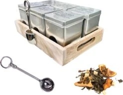 Tea Treasure Plateau Zilver - Losse Thee - Theeblikken - Theedoos- Theeplateau - Maatschep - Theebeleving- Cadeau -Beste Koffie Winkel 1200x922