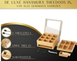 Hanamura Luxe Theedoos 9 Vaks – Lade Voor Losse Thee – Incl. Thee-ei, Theelepels, En Suikerdoos -Beste Koffie Winkel 1200x958 2