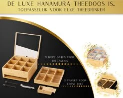 Hanamura Luxe Theedoos 9 Vaks – Lade Voor Losse Thee – Incl. Thee-ei, Theelepels, En Suikerdoos -Beste Koffie Winkel 1200x958