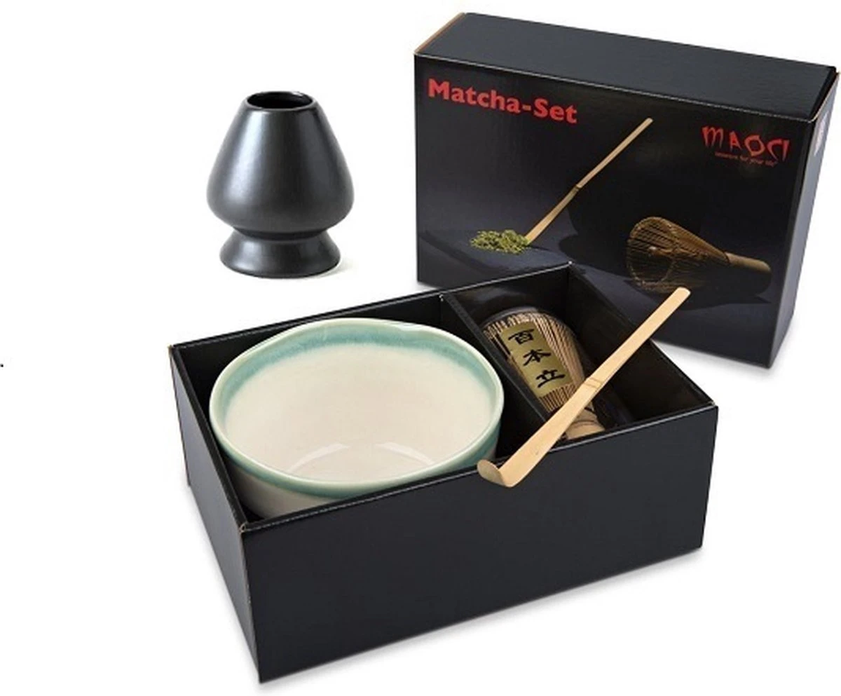 Merkloos Matcha Thee Set Inclusief Handgemaakte Matcha Kom, Bamboe Matcha Klopper, Chasen Houder Zwart En Bamboe Maatschep - Complete Matcha Set 3 Merkloos Matcha Thee Set Inclusief Handgemaakte Matcha Kom, Bamboe Matcha Klopper, Chasen Houder Zwart En Bamboe Maatschep - Complete Matcha Set