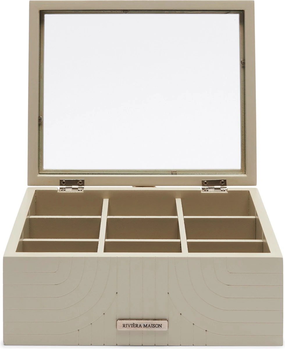 Riviera Maison Theedoos 6 Vakjes, Transparante Deksel - Room 48 Tea Box - Grijs - MDF, Glas 3 Riviera Maison Theedoos 6 Vakjes, Transparante Deksel - Room 48 Tea Box - Grijs - MDF, Glas