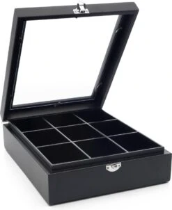 Bredemeijer - Theedoos 9-vaks Venster Bamboe Zwart -Beste Koffie Winkel 981x1200